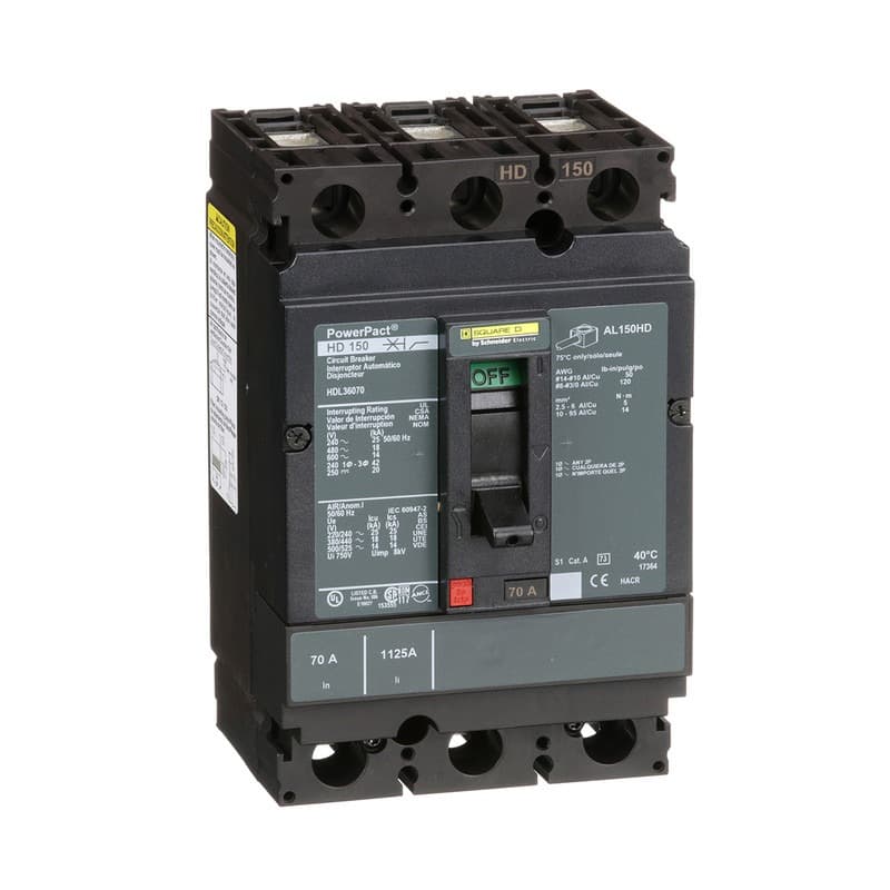 Square D Interruptor termomagnético Square D HDL36070 — 70 A, 3P, 600 V (PowerPact H-Frame)