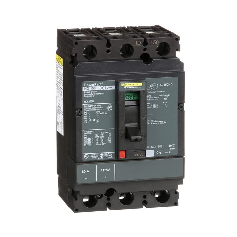 Square D Interruptor termomagnético Square D HDL36080 — 80 A, 3P, 600 V (PowerPact H-Frame)