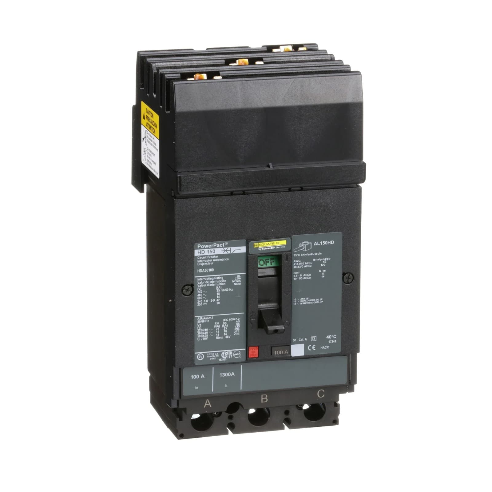 Square D Interruptor termomagnético Square D HDA36100 — 100 A, 3P, 600 V (PowerPact H-Frame)