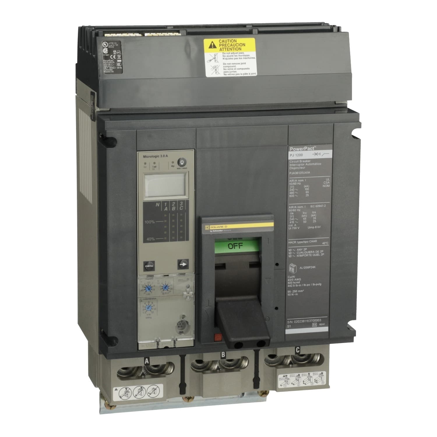 Square D Interruptor termomagnético Square D PGA36100U41A — 1000 A, 3P, 600 V (PowerPact P-Frame)