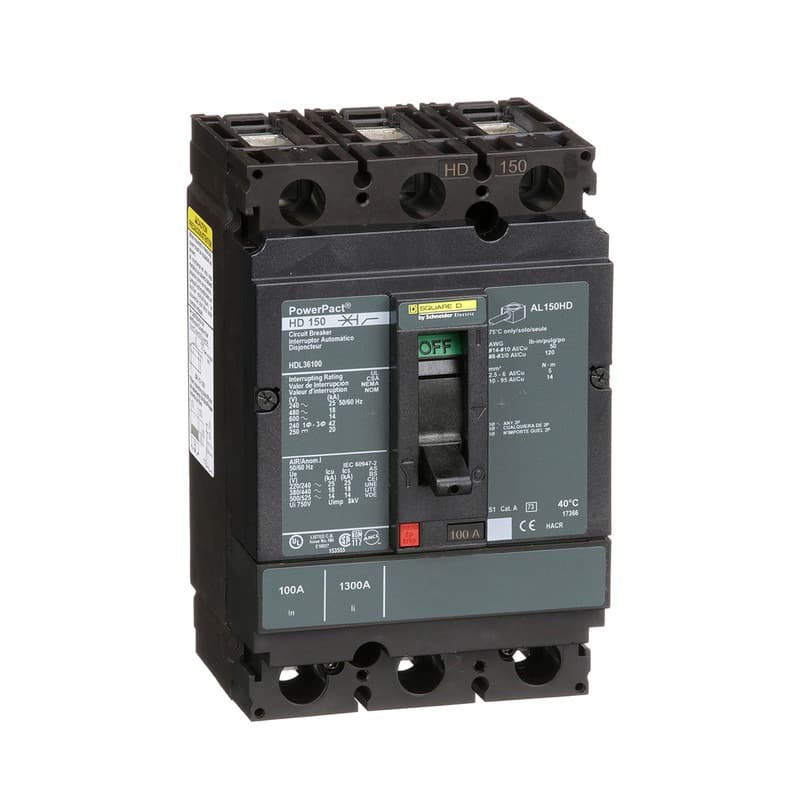 Square D Interruptor termomagnético Square D HDL36100 — 100 A, 3P, 600 V (PowerPact H-Frame)
