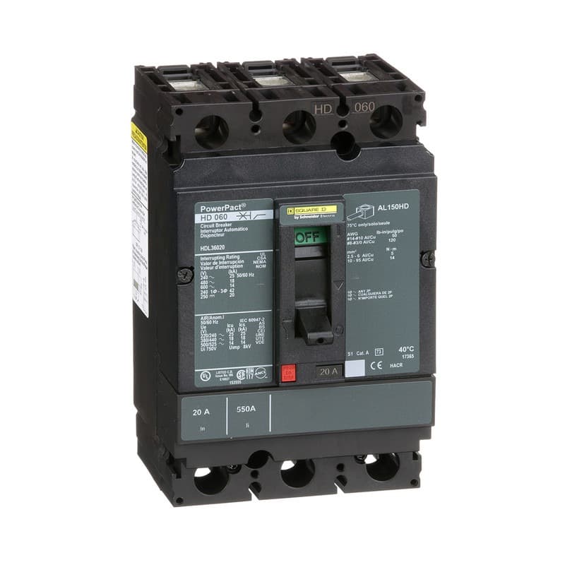 Square D Interruptor termomagnético Square D HDL36020 — 20 A, 3P, 600 V (PowerPact H-Frame)